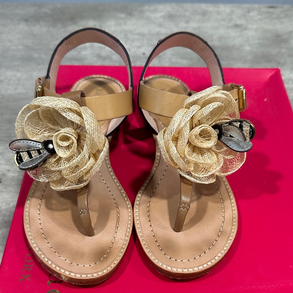 Kate Spade Tan Sandals with Gold Floral Detail